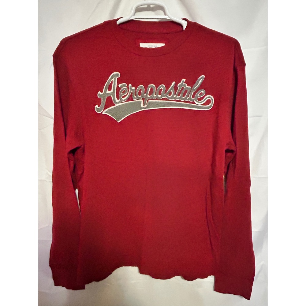 Aeropostale Mens XL Red Waffle Knit Thermal Long Sleeve‎ Embroidered Logo Y2K